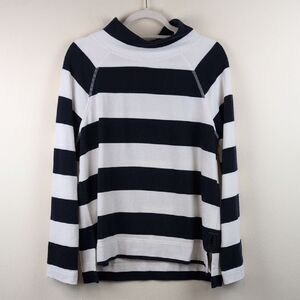 T by Talbot's Rugby Stripe Navy & White Mockneck Fleece Pullover Top Size L